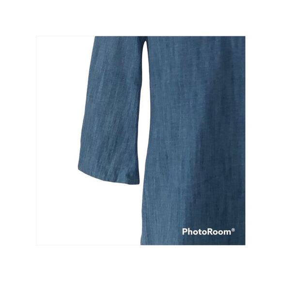 Zara 70s Chambray Bell Sleeve Tunic Dress Medium U-Neck Shirt Dress - Picture 7 of 13